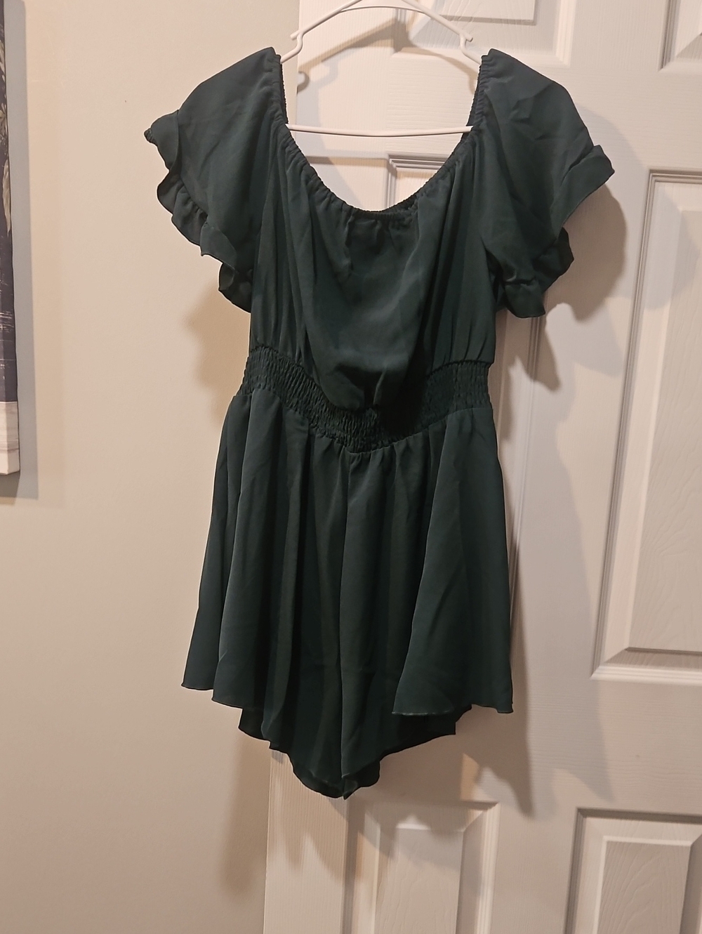 Women's Dark Green Romper - Elegant Short Sleeve Playsuit